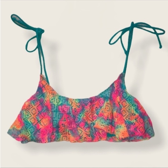 Victoria Secret Pink Tie dye Swim bra top Lace Large Rainbow NWOT - Picture 1 of 13